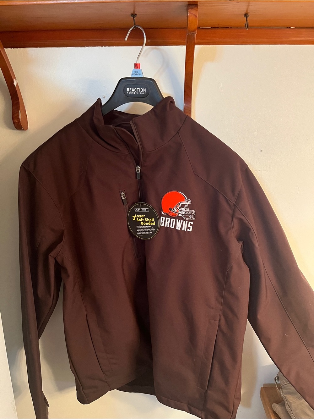 NFL Cleveland Browns Brown Soft-Shell Raincoat with Orange Helmet Logo